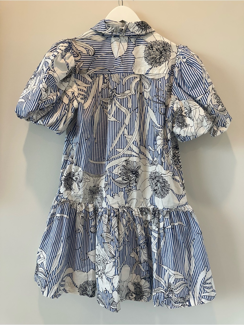 Pinch Riveria Blue White Ruffle Puff Sleeve Cotton Summer Mini Dress Size Small - Picture 13 of 16